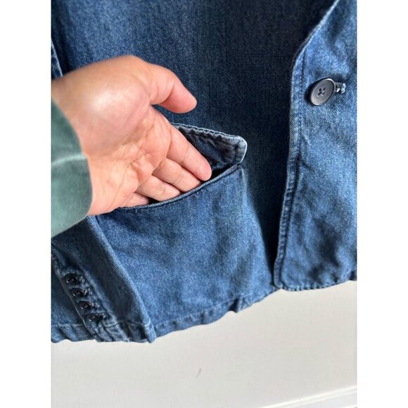 GAP Womens Long Sleeve Single Breasted Denim Blazer Jacket Blue Size L Petite - Picture 8 of 13